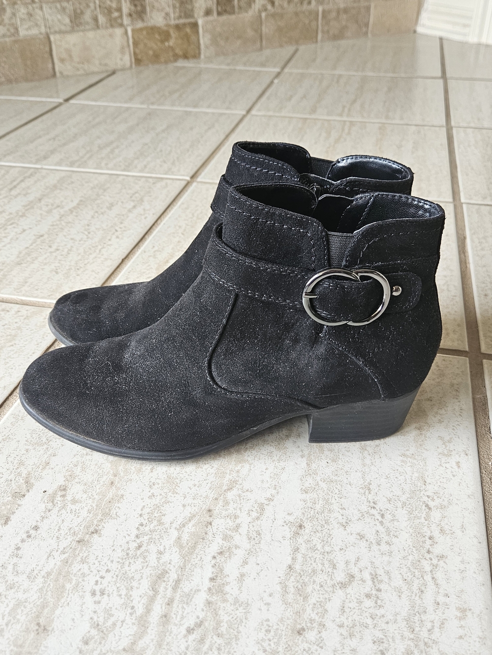 Women's Black Buckle Ankle Boots By UNISA, Size 8.5